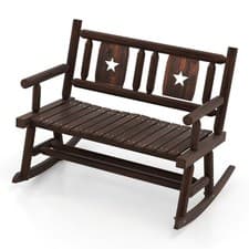Image of Outdoor Carbonized 2-Seat Wood Rocking Bench Garden Double Rocking Chair