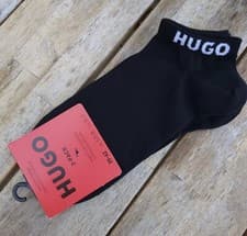 Image of 3 Pairs : Genuine HUGO BOSS Black Low Cut Logo Trainer Socks 68% Cotton HB2