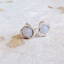 Image of Blue Lace Agate 925 Sterling Silver Stud Earrings Handmade 4mm, Gift Wrapped