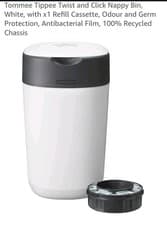 Image of Tommee Tippee Twist and Click Advanced Nappy Disposal Bin  includes 4 refills
