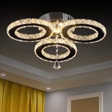 Image of LED Crystal Pendant Ceiling Light 13x3.5 Inches 3 Rings Crystal