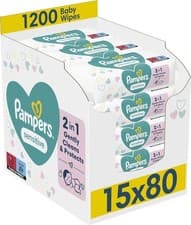 Image of Pampers Sensitive Baby Wipes 15 Packs of 80=1200 Baby Wet Wipes Unscented
