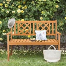 Image of Garden Bench Twin Cross 2-Seater Wooden Outdoor Patio Park Seating Furniture UK