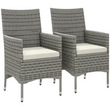 Image of Outsunny 2 Pieces Outdoor Rattan Armchair Garden Dining Chair Set Mixed Grey