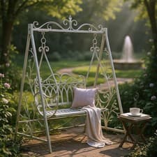 Image of Cream Metal Swing Chair Garden Hammock 2 Seater Patio Bench