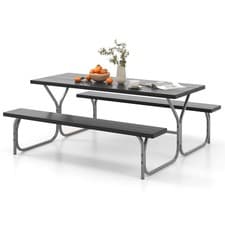 Image of COSTWAY Picnic Table Bench Set 8 Person Outdoor Camping Table & 2 Benches