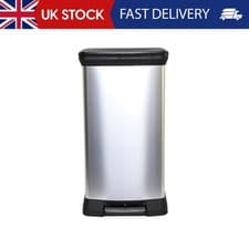 Image of CURVER Metal Effect 70% Recycled Kitchen Pedal Touch Deco Bin 50 Litres - Silver
