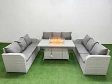 Image of Fimous Outdoor Rattan Garden Furniture Set with Gas Fire Pit Dining Table Sofas