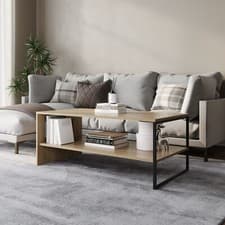 Image of 100cm Wooden Coffee Table Steel Frame Open Storage Shelf Living Room Furniture