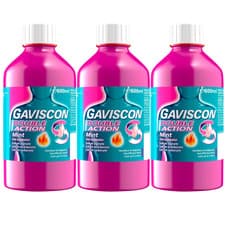 Image of 3 x Gaviscon Double Action Liquid 600ml - Mint Flavour - Large bottles