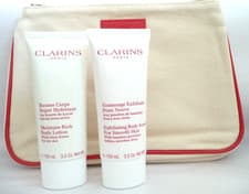 Image of CLARINS Moisture-Rich Body Lotion + Body Scrub Gift Set 200ml Total + Bag NEW