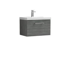 Image of Nuie Arno Anthracite Woodgrain 600mm Wall Hung Single Drawer Vanity Unit and Thi