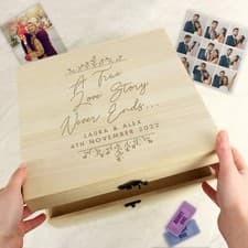 Image of Personalised Wooden True Love Story Keepsake Box Wedding Gift Anniversary Memory