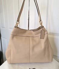 Image of New Coach F57545 Lexy Large Beechwood / Gold Pebble Leather Shoulder Bag Tote
