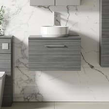 Image of Nuie Arno Wall Hung 1-Drawer Vanity Unit & Worktop 600mm - Anthracite Woodgrain