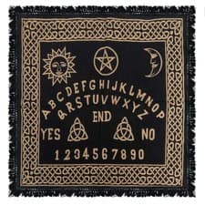 Image of Altar Tarot Cloth Ouija Board on Black Indian Cotton Tapestry (18x18 in)