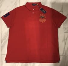 Image of Polo Ralph Lauren Men’s Custom Slim Fit Polo T-Shirt Red Gold Emblem $115 XXL