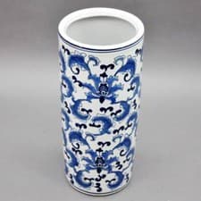 Image of Umbrella Stand Ceramic Classic 18" Round Tall Retro Blue Retro Stick Holder