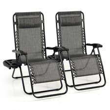 Image of 2 Pack Grey Folding Recliner Chairs with Cup Holders for Camping & Relaxing