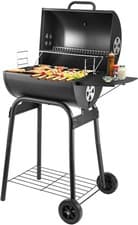 Image of Charcoal BBQ Grill Smoker with Side Shelves, Portable Barrel Barbecue Grill Outd