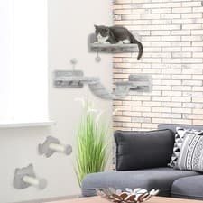 Image of PawHut4 Piece Cat Wall Shelves Wall-Mounted Tree with Platforms Light Grey