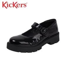 Image of Kickers Black Patent Leather Mary Jane Girls School Shoes Chunky Kori 1-17796