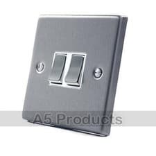 Image of 10 Amp 2 Way Double Light Switch 2 Gang in Brushed Satin Matt Chrome Square