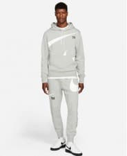 Image of Nike Sportswear NSW Brushed Swoosh Fleece Pullover Hoodie Grey White Size Large
