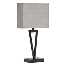 Image of Table Lamp V Design Modern Black Slimline with Grey Linen Shade