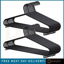 Image of BLACK COAT HANGERS STRONG DURABLE PLASTIC HANGER FOR CLOTHES TROUSERS ADULT NEW