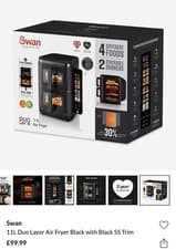 Image of Swan 11L Duo Layer Air Fryer Black with Black SS Trim