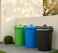 Image of 3 x Plastic 50L Dustbin Storage Heavy Duty with Lids Black Sky Blue & Lime Green