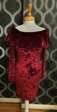 Image of BNWT QUIZ Ruby Red Crushed Velvet Dress Size 10