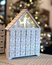 Image of Christmas Wooden Advent Calendar LED Light Up Woodland House White Countdown