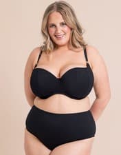 Image of Curvy Kate Bikini Top Underwired Balcony Jet Set Womens Swimwear Black Size D-J