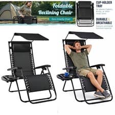 Image of Zero Gravity Chairs Outdoor Garden Recliner Foldable Sun Lounger Tray Cup Holder