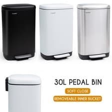 Image of Stainless Steel Rectangular Pedal Bin With Soft Close Lid Waste Bin - 30L