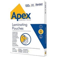 Image of Fellowes Apex A4 Laminating Pouches Clear (Pack of 100) 6003301