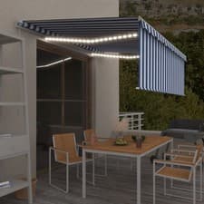 Image of Manual Retractable Awning with Blind&LED 4.5x3m Blue&White
