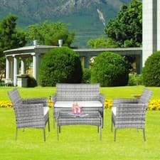 Image of Outdoor Rattan Garden Furniture Sofa Set Table & Chair 4pcs Backyard Balcony