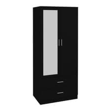 Image of 2 Door 2 Drawers Wardrobe with Mirror Hanging Rail Clothes Storage Cupboard Unit
