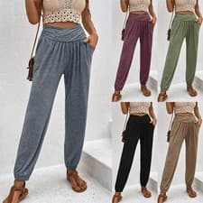 Image of UK Ladies Joggers Trousers Casual High Waisted Yoga Harem Pants Lounge wear SIZE