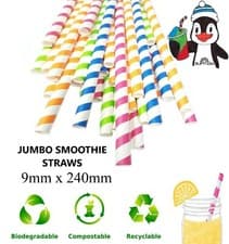 Image of 🔥 Jumbo Paper Straws Slush Milkshake Smoothie Drinking Straw Stripe 9mm x 200mm