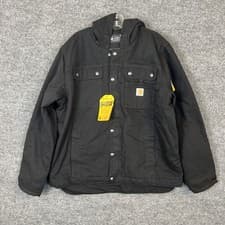 Image of Carhartt Mens Washed Duck Bartlett Jacket Black Size Large Sherpa Lined Zip Up
