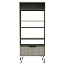 Image of Nevada Oak & Grey Bookcase with Cupboard Storage Durable Design