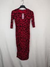 Image of Boohoo Ladies casual leopard print 3/4 sleeve midi dress red size 8 New