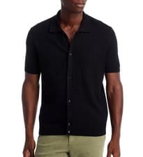 Image of Hugo Boss Men's BOSS Iseppo Button Front Textured SS Sweater Shirt Cotton Black