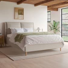 Image of Beige Upholstered Double Ottoman Bed with Pillow Headboard- Clifton CLN001D