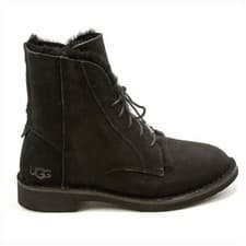 Image of Womens Ugg Quincy Lace-Up Ankle Sheepskin Lined Black Suede Boots NEW