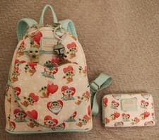 Image of Loungefly Star Wars The Mandalorian Grogu Heart Backpack & Wallet New & Unused 